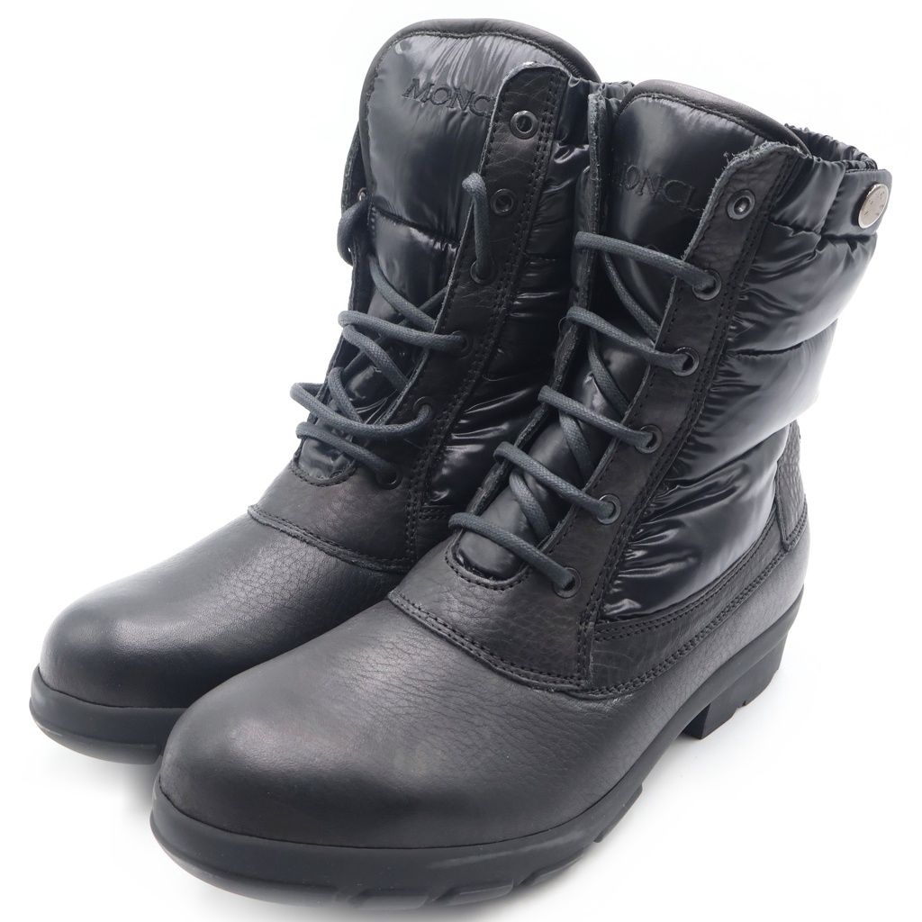 Moncler Down Lace Up Leather Boots Black — view 2