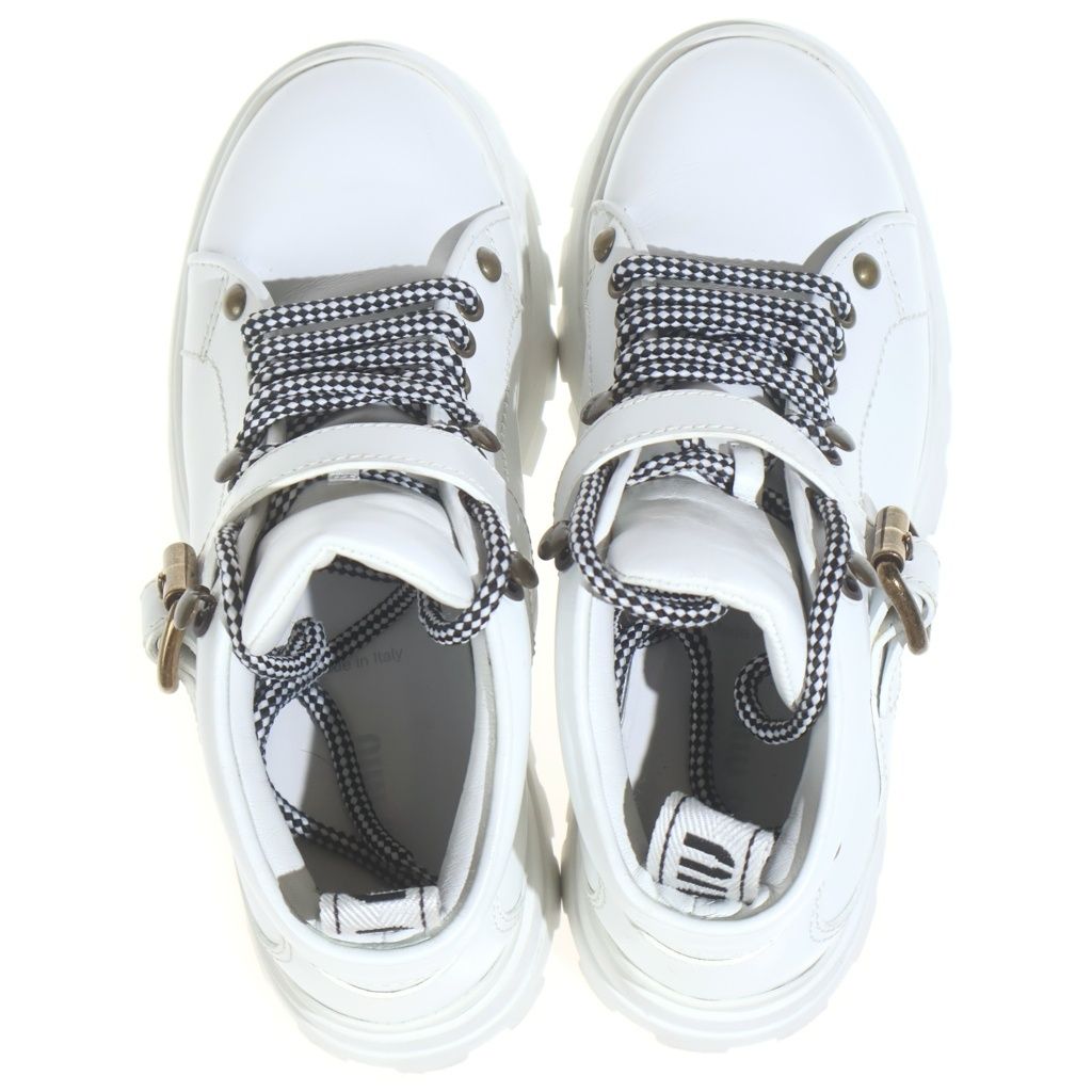 Miu Miu Platform Leather Lace Up Short Boots Shoes White — view 4
