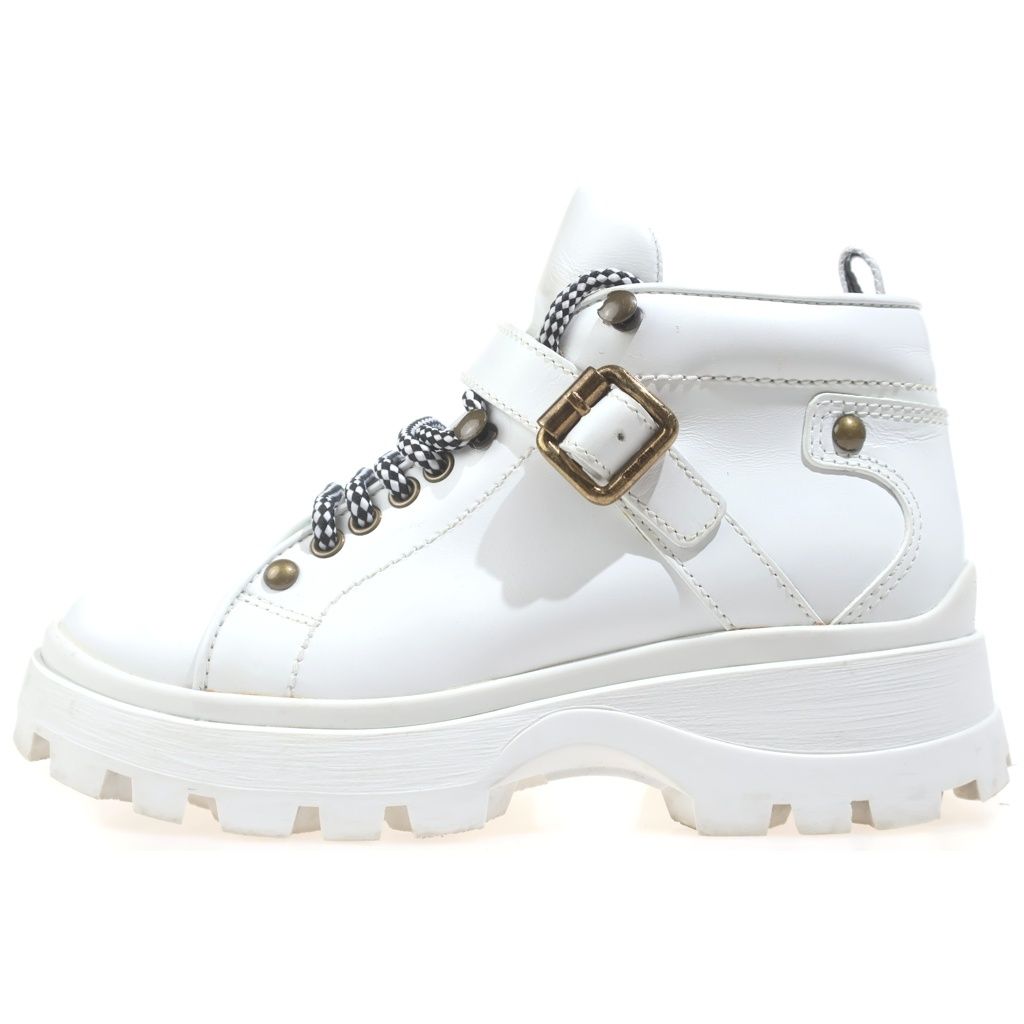 Miu Miu Platform Leather Lace Up Short Boots Shoes White