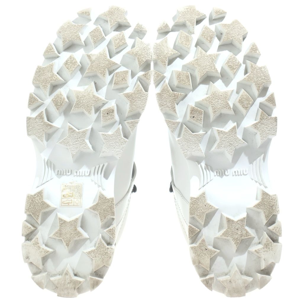 Miu Miu Platform Leather Lace Up Short Boots Shoes White — view 5