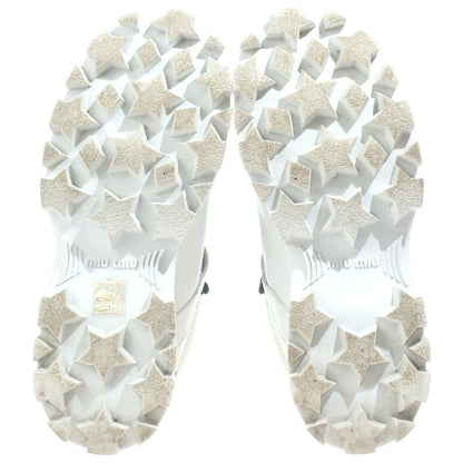 Miu Miu Platform Leather Lace Up Short Boots Shoes White — view 5