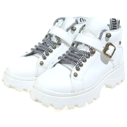 Miu Miu Platform Leather Lace Up Short Boots Shoes White — view 2