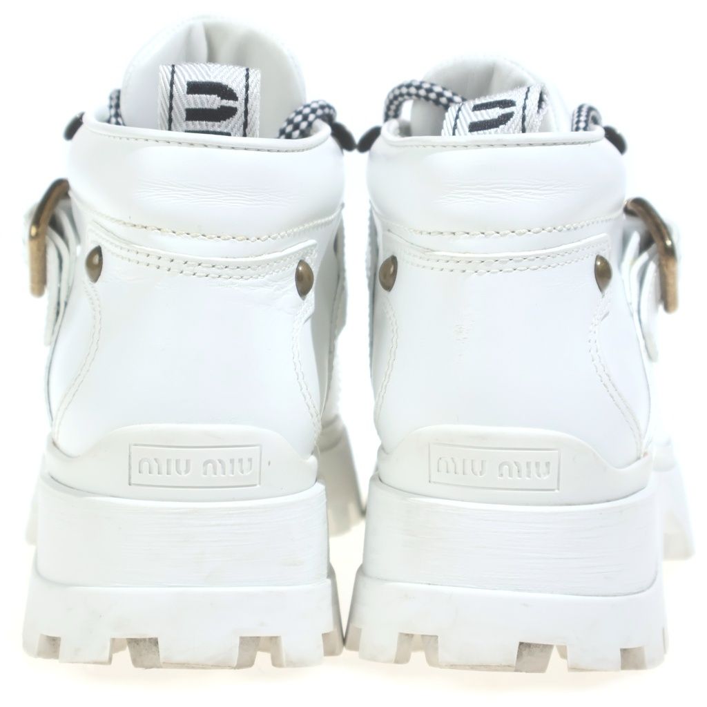 Miu Miu Platform Leather Lace Up Short Boots Shoes White — view 3
