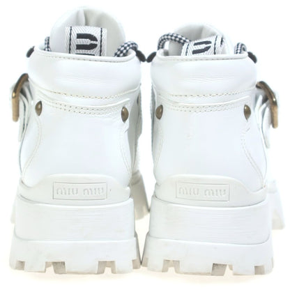 Miu Miu Platform Leather Lace Up Short Boots Shoes White — view 3