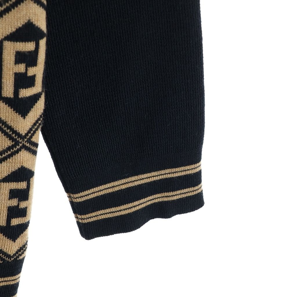 Fendi Wool Knit Cardigan FF Logo Black Brown — view 6