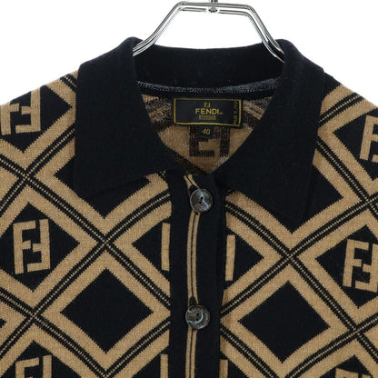 Fendi Wool Knit Cardigan FF Logo Black Brown — view 3