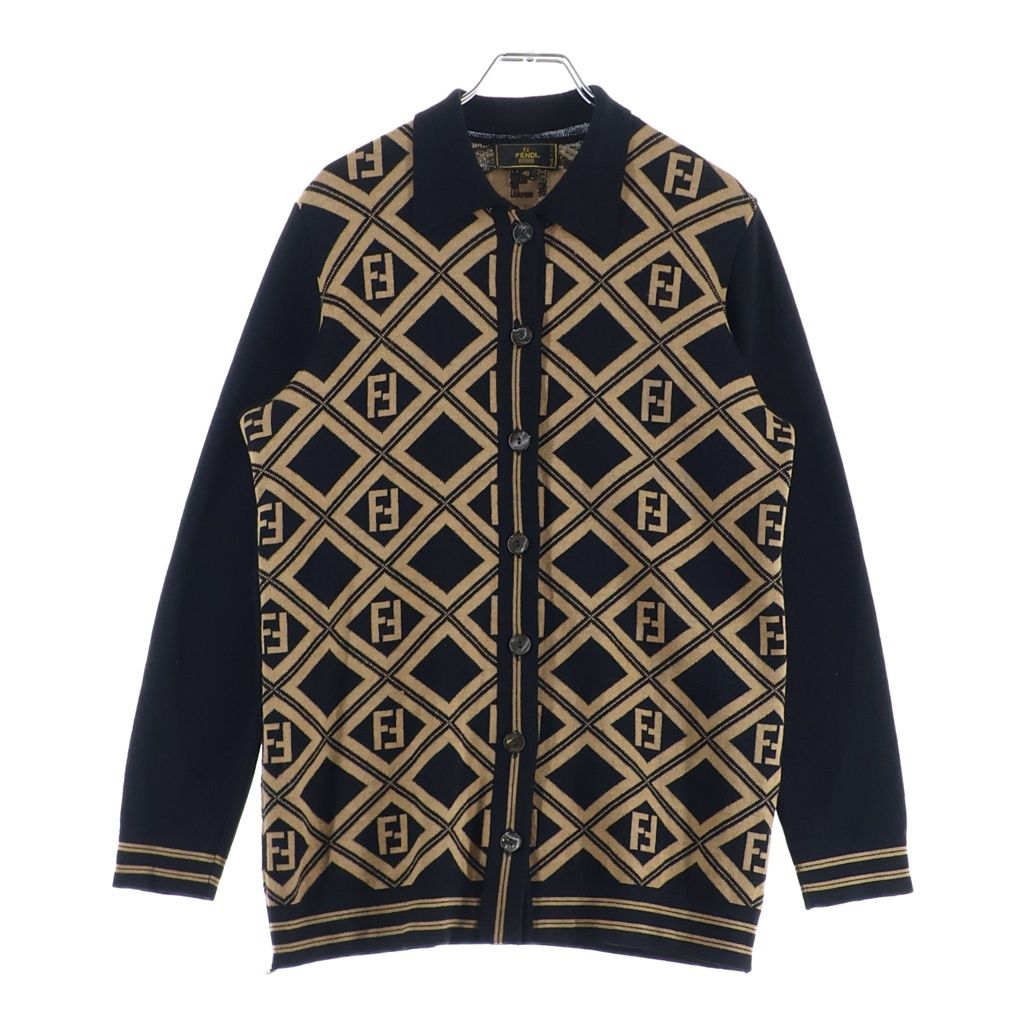 Fendi Wool Knit Cardigan FF Logo Black Brown