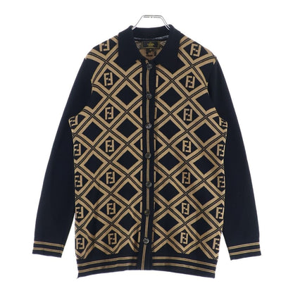 Fendi Wool Knit Cardigan FF Logo Black Brown