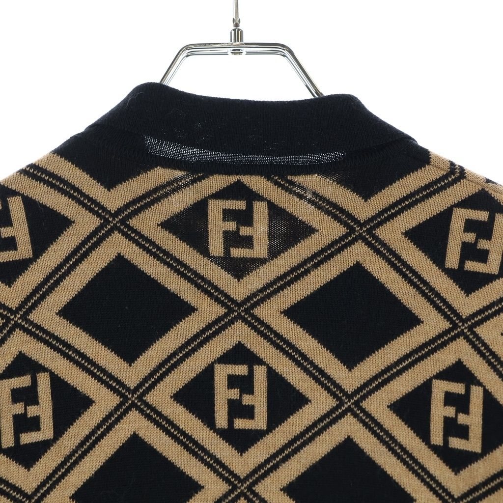 Fendi Wool Knit Cardigan FF Logo Black Brown — view 4
