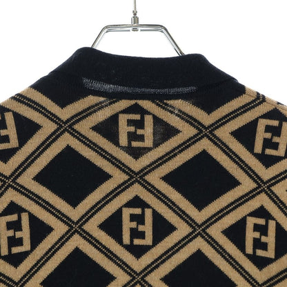 Fendi Wool Knit Cardigan FF Logo Black Brown — view 4
