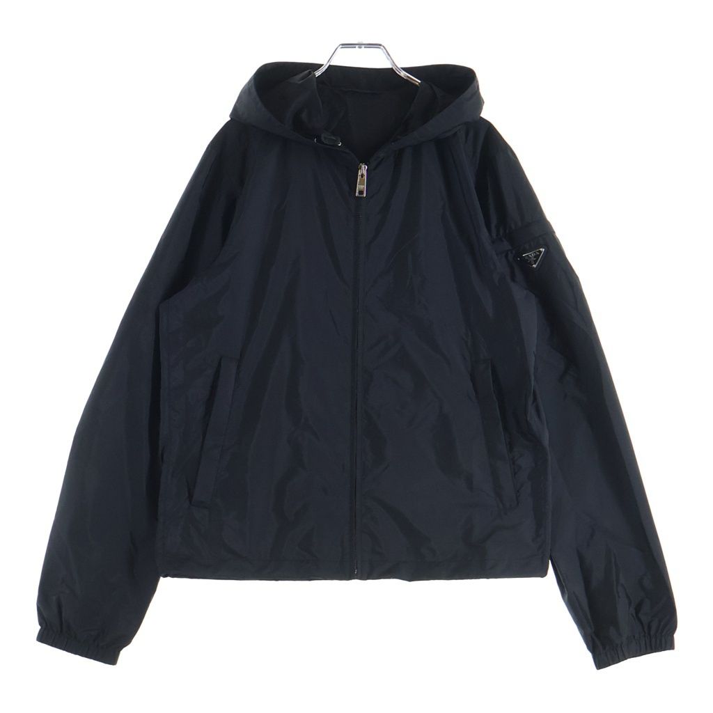 Prada Sports Triangle Logo Plate Hooded Nylon Jacket Black