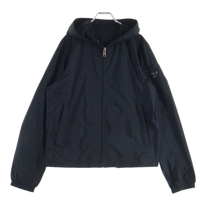 Prada Sports Triangle Logo Plate Hooded Nylon Jacket Black