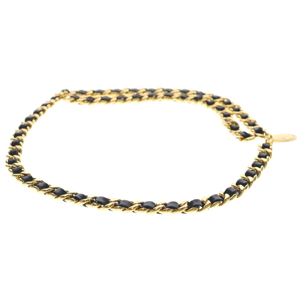 Chanel CC Logo Leather Chain Belt Black Gold — view 3