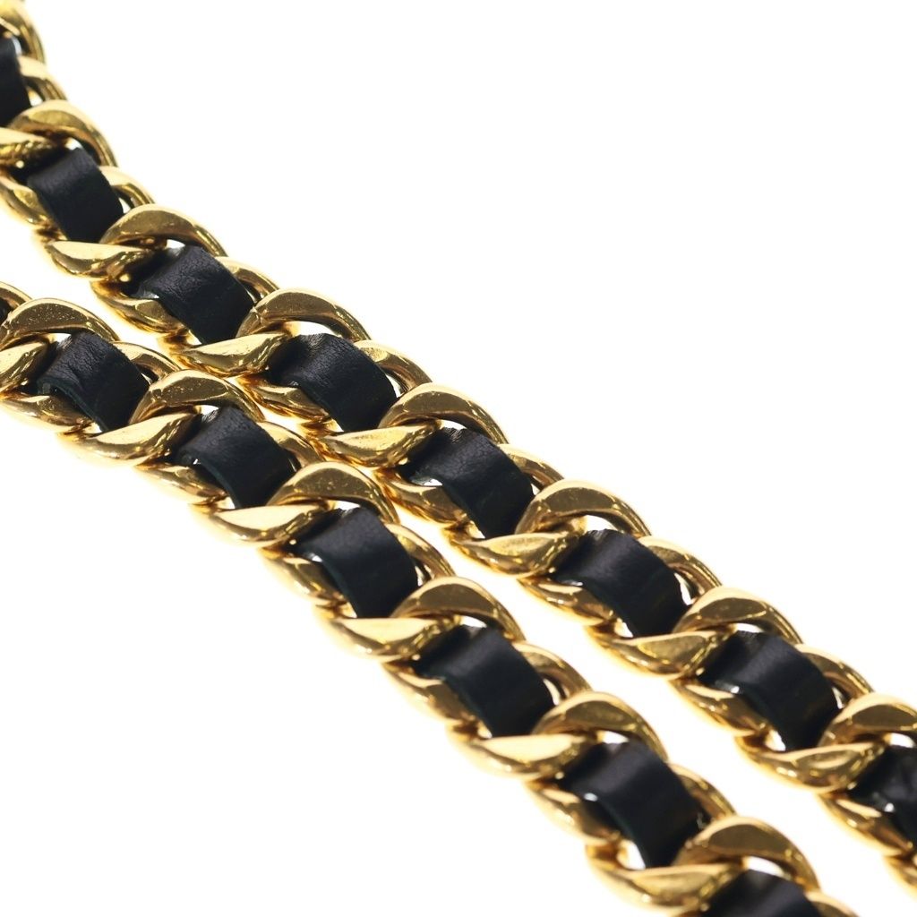 Chanel CC Logo Leather Chain Belt Black Gold — view 5
