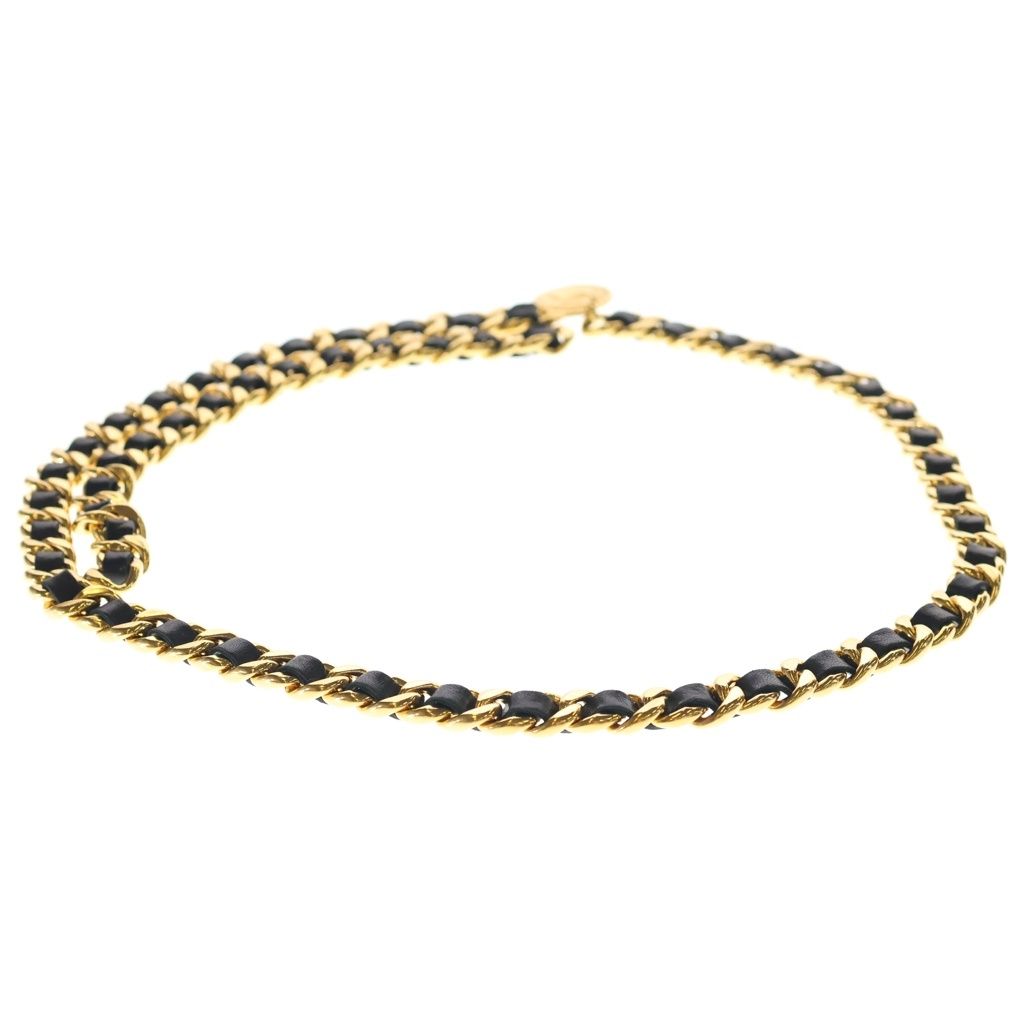Chanel CC Logo Leather Chain Belt Black Gold — view 2