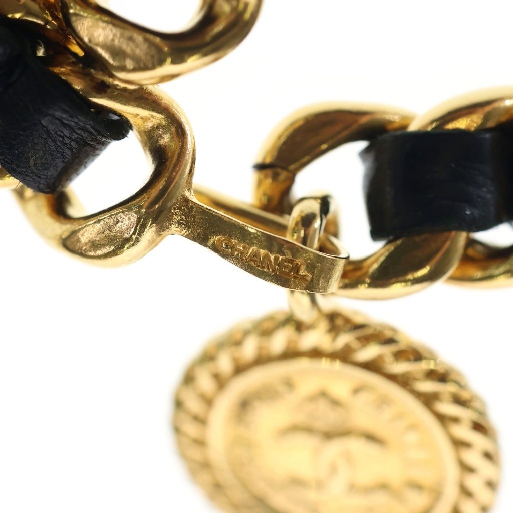 Chanel CC Logo Leather Chain Belt Black Gold — view 6