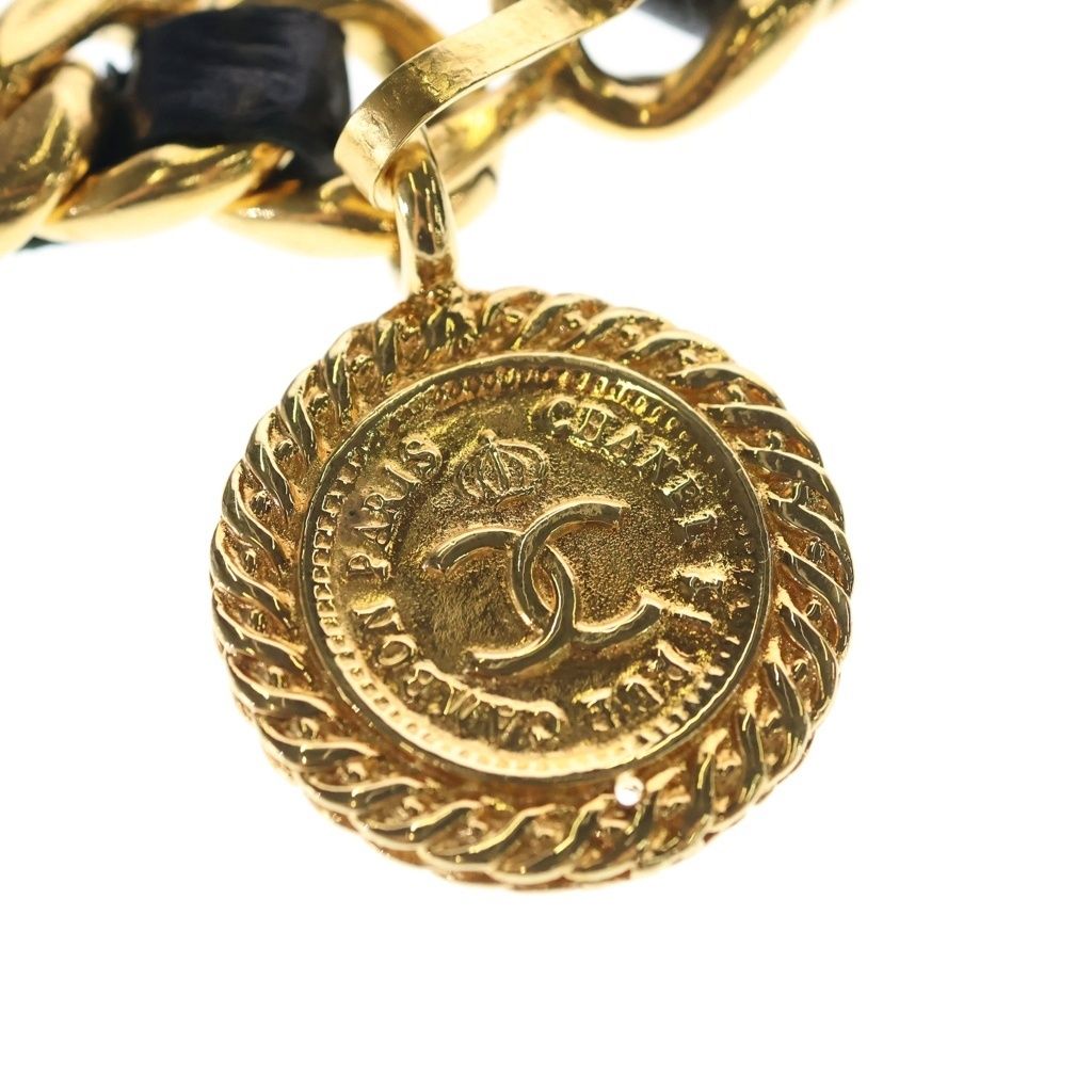 Chanel CC Logo Leather Chain Belt Black Gold — view 4
