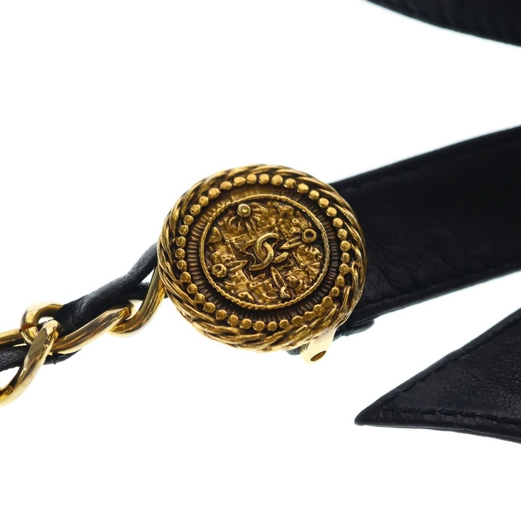 Chanel CC Logo Coin Chain Leather Belt Gold Black — view 4