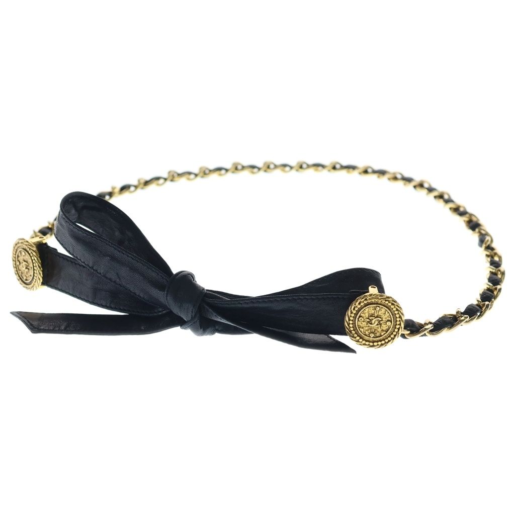 Chanel CC Logo Coin Chain Leather Belt Gold Black