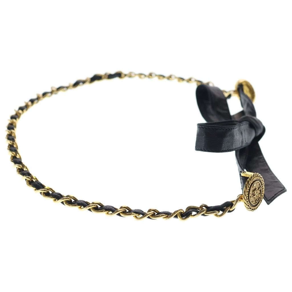 Chanel CC Logo Coin Chain Leather Belt Gold Black — view 3