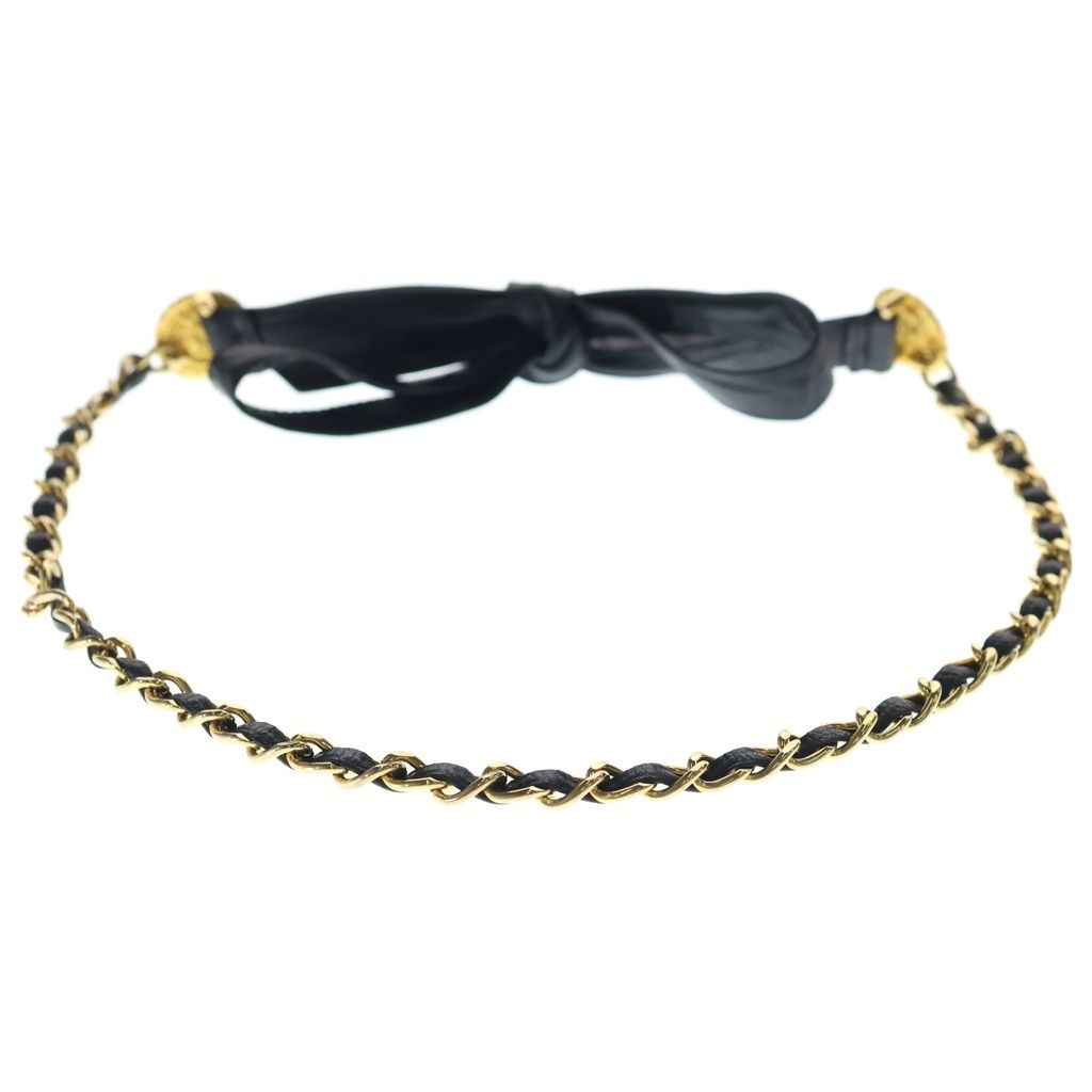 Chanel CC Logo Coin Chain Leather Belt Gold Black — view 2