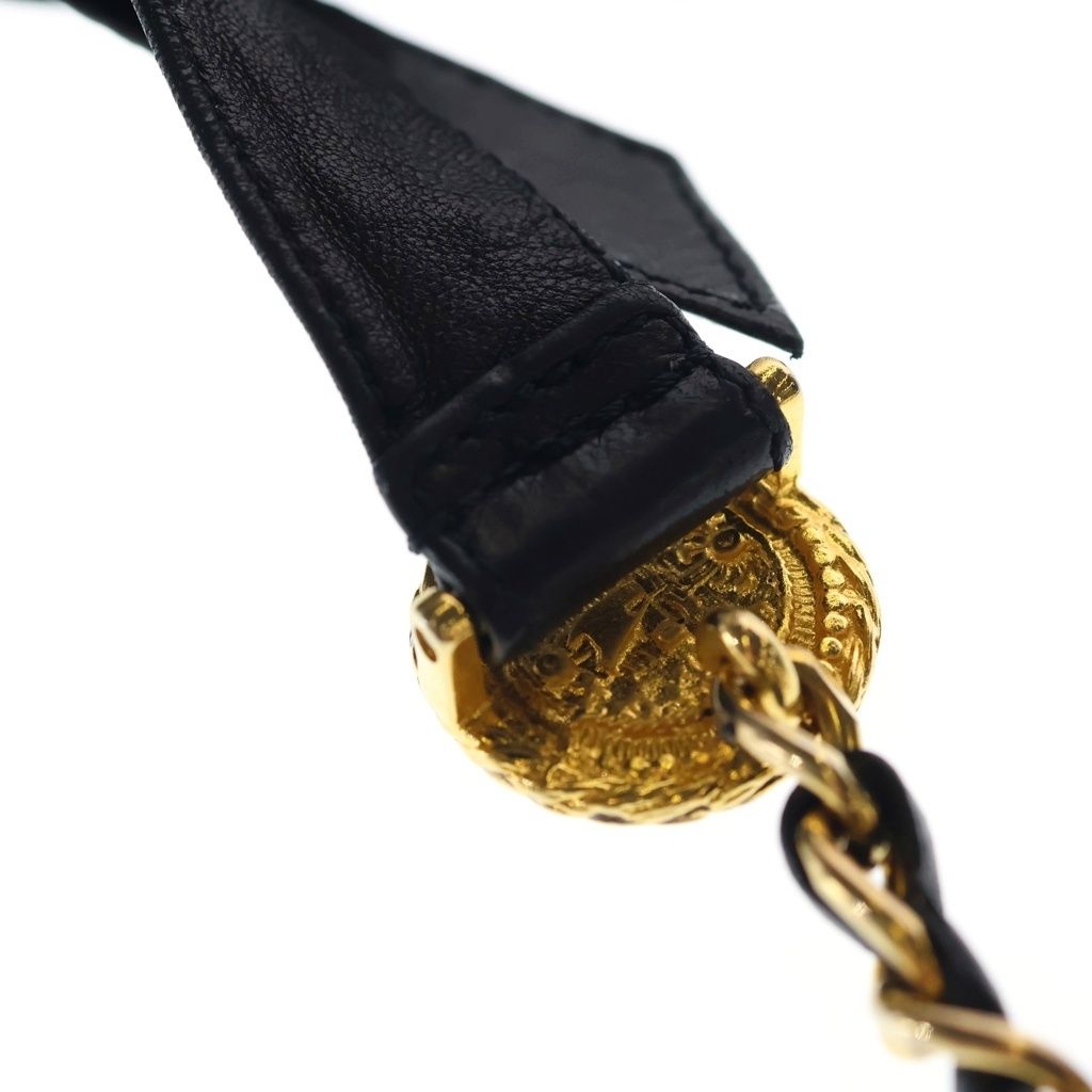 Chanel CC Logo Coin Chain Leather Belt Gold Black — view 5