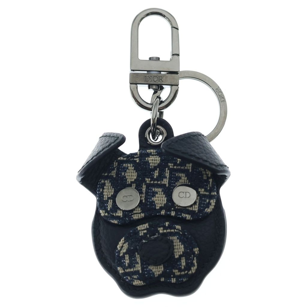Dior Bobby Air Tag Oblique Dog Motif Key Holder Black Navy
