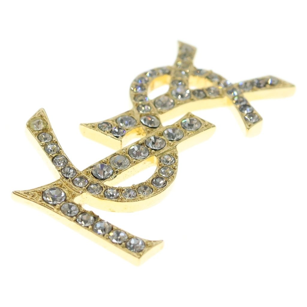 Saint Laurent Paris Rhinestone Logo Brooch Gold — view 5