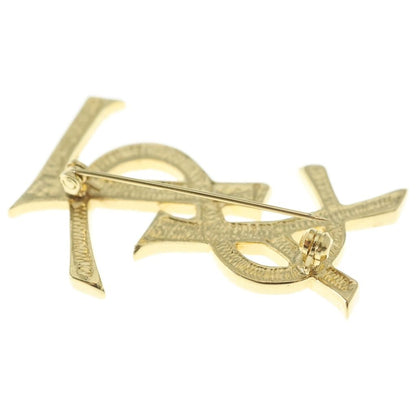 Saint Laurent Paris Rhinestone Logo Brooch Gold — view 6