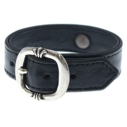 Chrome Hearts Gunslinger Cross Ball Leather Bracelet Black Silver