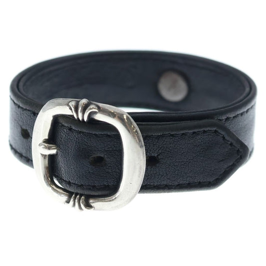 Chrome Hearts Gunslinger Cross Ball Leather Bracelet Black Silver