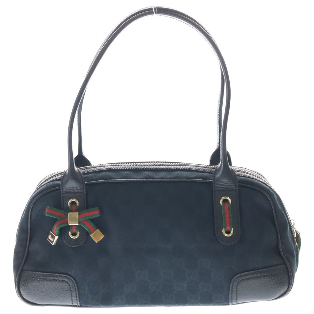 Gucci GG Canvas Mini Boston Bag Black Leather Gold
