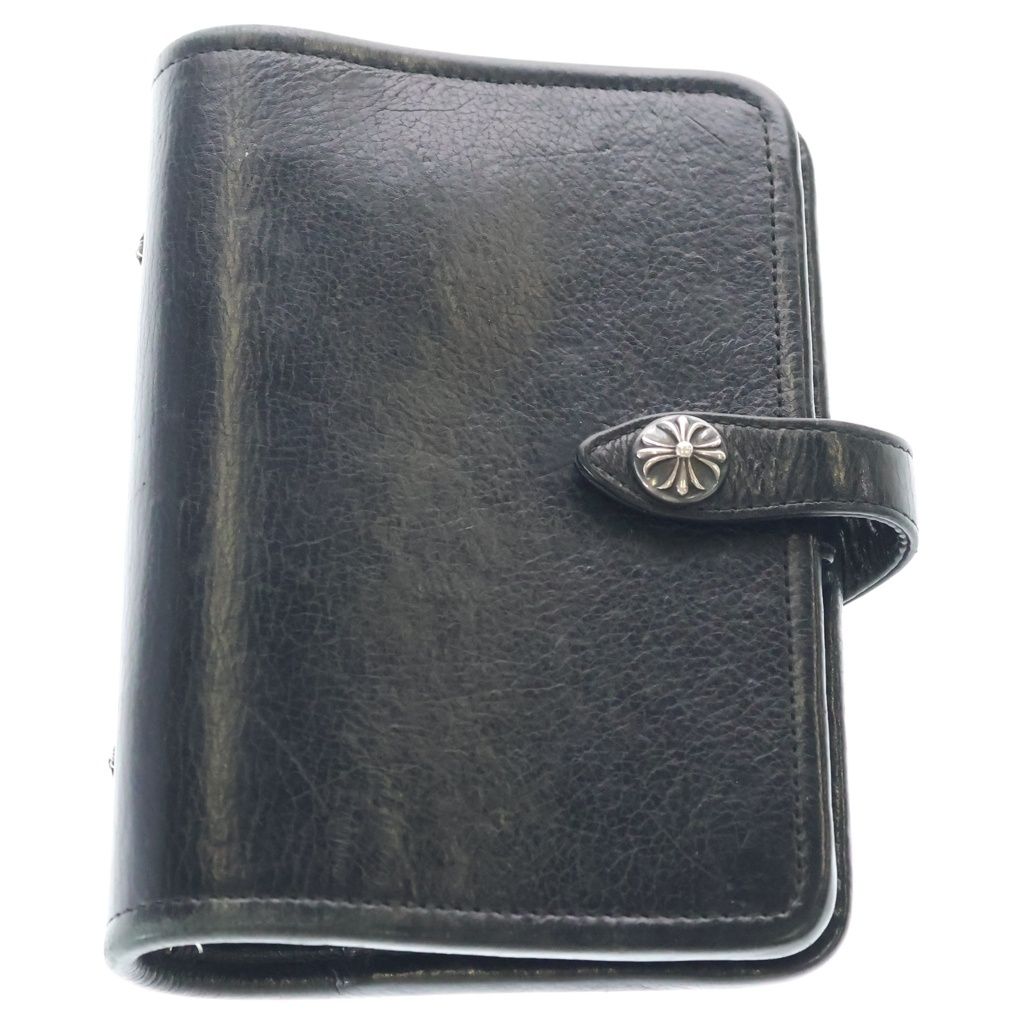 Chrome Hearts Agenda Plain Cross Ball Button Leather Notebook Cover Case Black