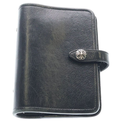Chrome Hearts Agenda Plain Cross Ball Button Leather Notebook Cover Case Black