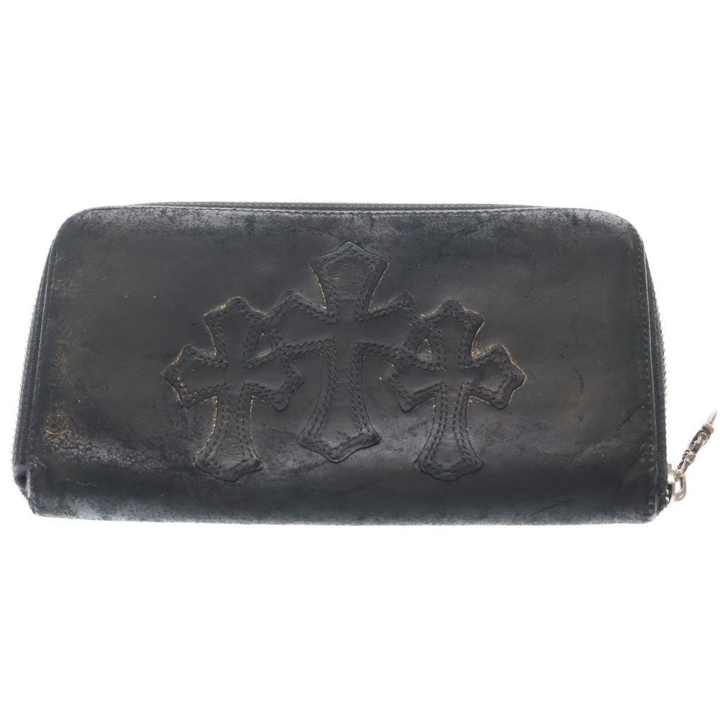 Chrome Hearts Rec Zip 3 Cemetery Cross Patch Zip Around Wallet Black Gold