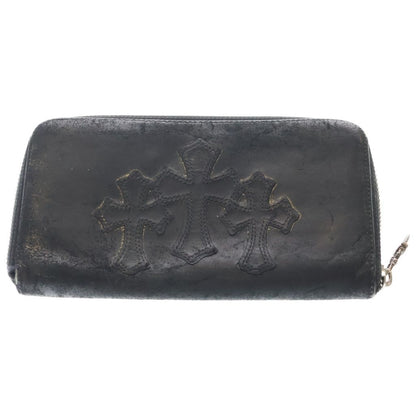 Chrome Hearts Rec Zip 3 Cemetery Cross Patch Zip Around Wallet Black Gold
