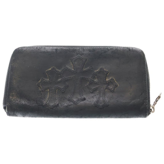 Chrome Hearts Rec Zip 3 Cemetery Cross Patch Zip Around Wallet Black Gold