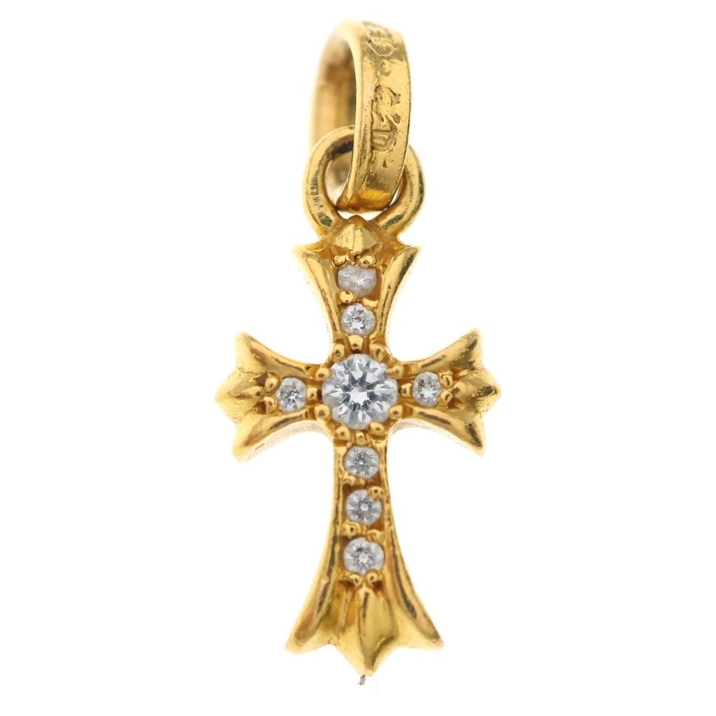 Chrome Hearts 22k Crs Baby Fat P Dia Fat Cross Pave Diamond Pendant Gold