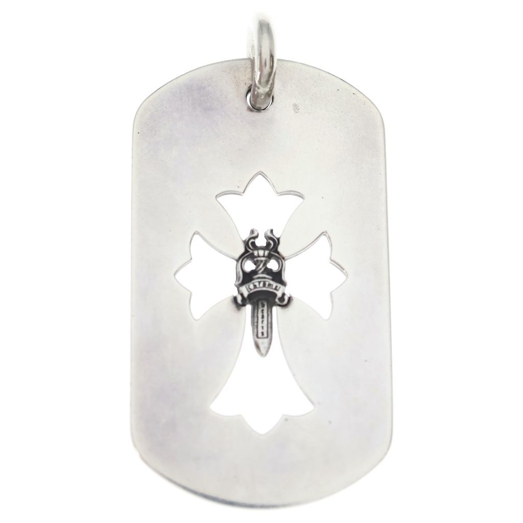 Chrome Hearts D Tag Lrg Cross Dagg Cutout Dagger Large Dog Tag Pendant Silver