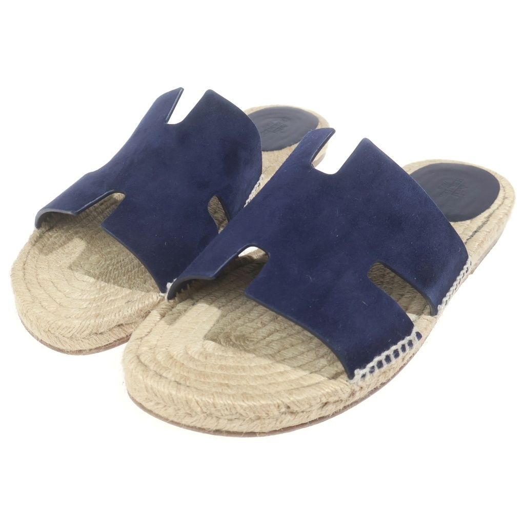 Hermes Antigua Espadrilles Sandals Navy Beige — view 2