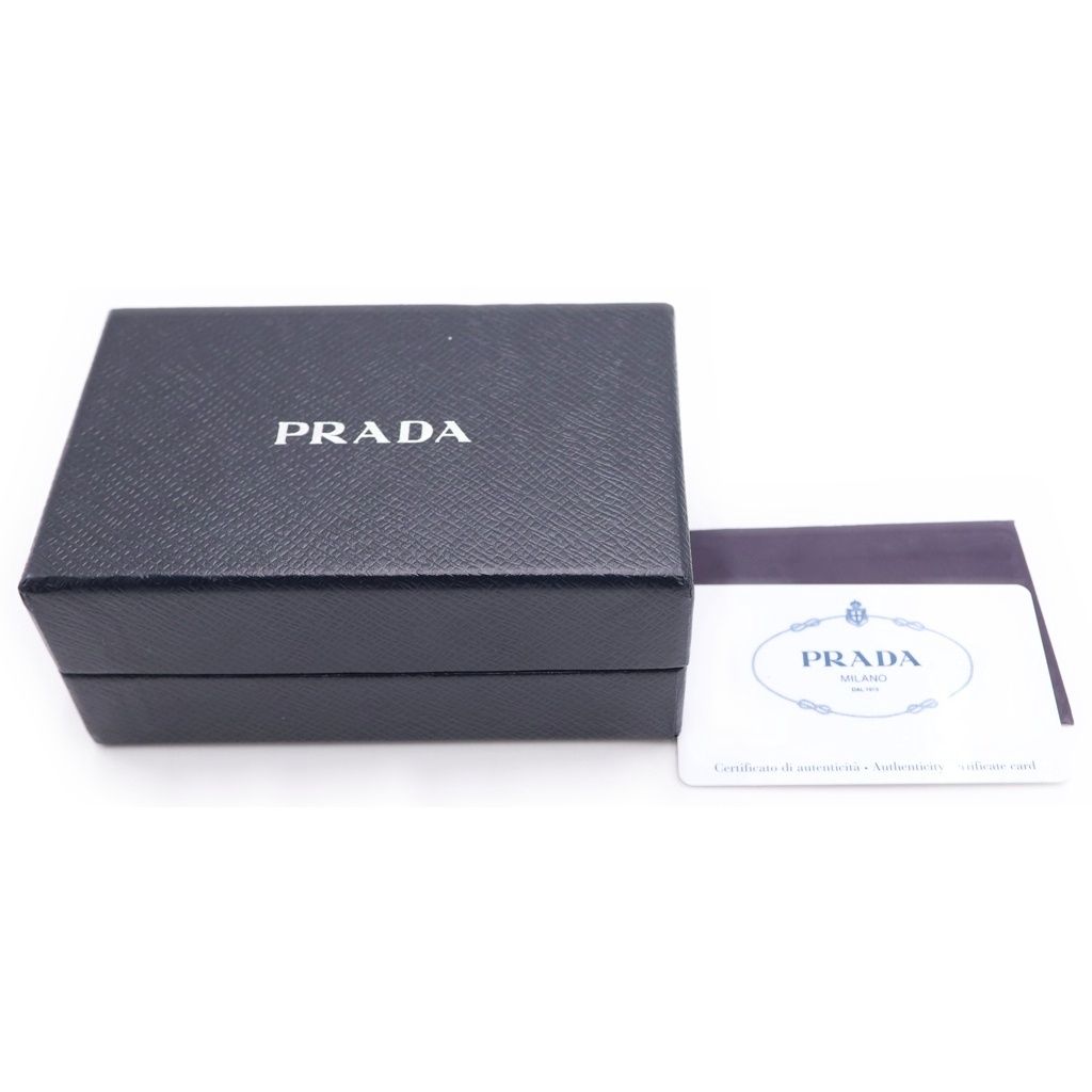 Prada Saffiano Trifold Wallet Compact Coin Case Black Pink Leather Gold — view 6