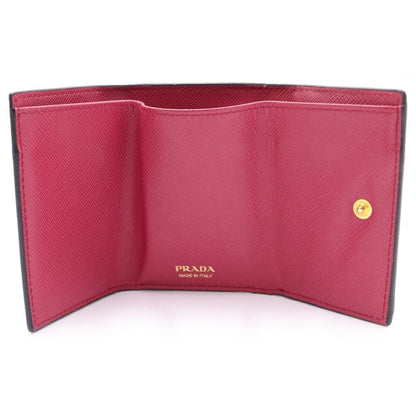 Prada Saffiano Trifold Wallet Compact Coin Case Black Pink Leather Gold — view 4