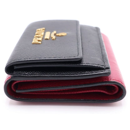 Prada Saffiano Trifold Wallet Compact Coin Case Black Pink Leather Gold — view 3