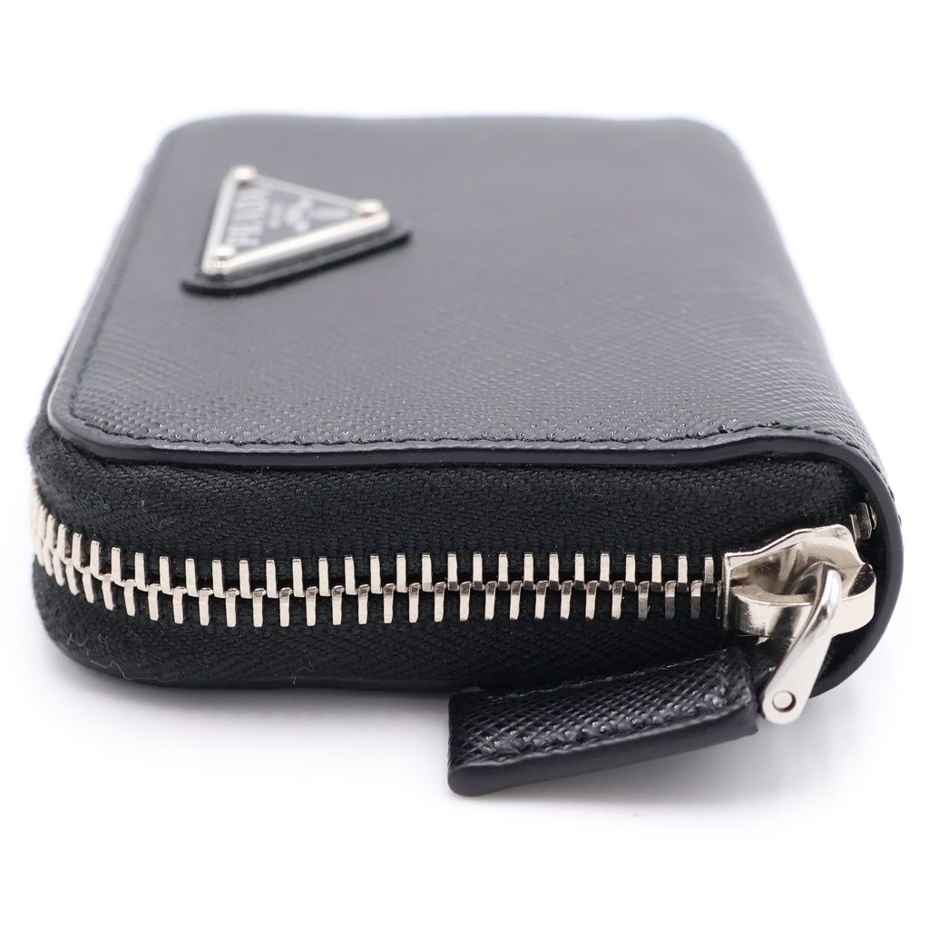 Prada Saffiano Coin Case Mini Wallet Black Leather 2 003 Silver — view 3