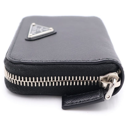 Prada Saffiano Coin Case Mini Wallet Black Leather 2 003 Silver — view 3
