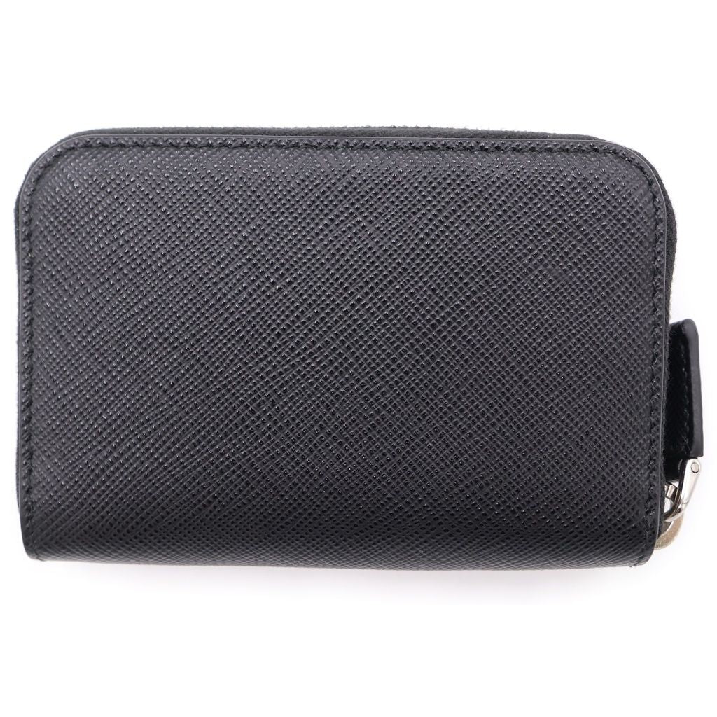 Prada Saffiano Coin Case Mini Wallet Black Leather 2 003 Silver — view 2