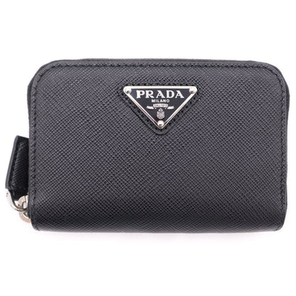 Prada Saffiano Coin Case Mini Wallet Black Leather 2 003 Silver