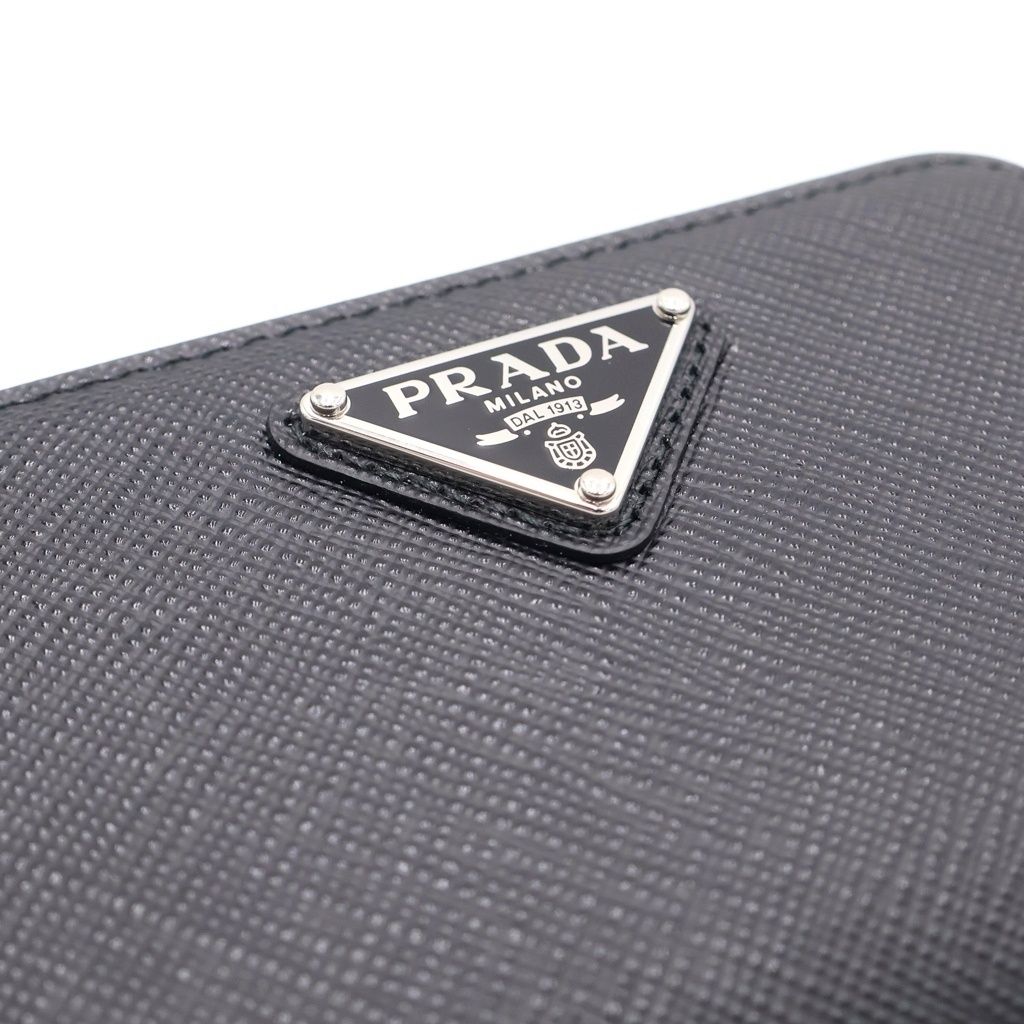 Prada Saffiano Coin Case Mini Wallet Black Leather 2 003 Silver — view 5