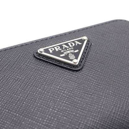 Prada Saffiano Coin Case Mini Wallet Black Leather 2 003 Silver — view 5