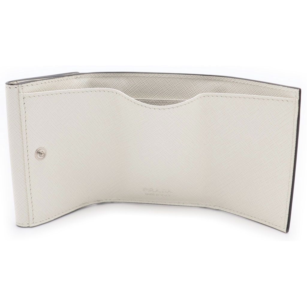 Prada Saffiano Trifold Wallet Compact Coin Case White Leather Silver — view 4
